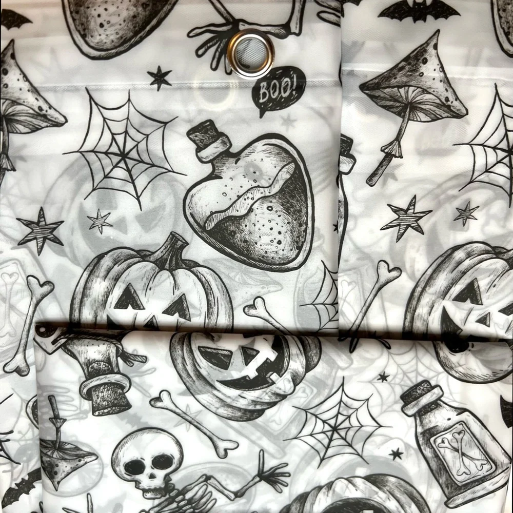Halloween Charcoal Sketch Images Peva Shower Curtain Metal Grommets Black Potion